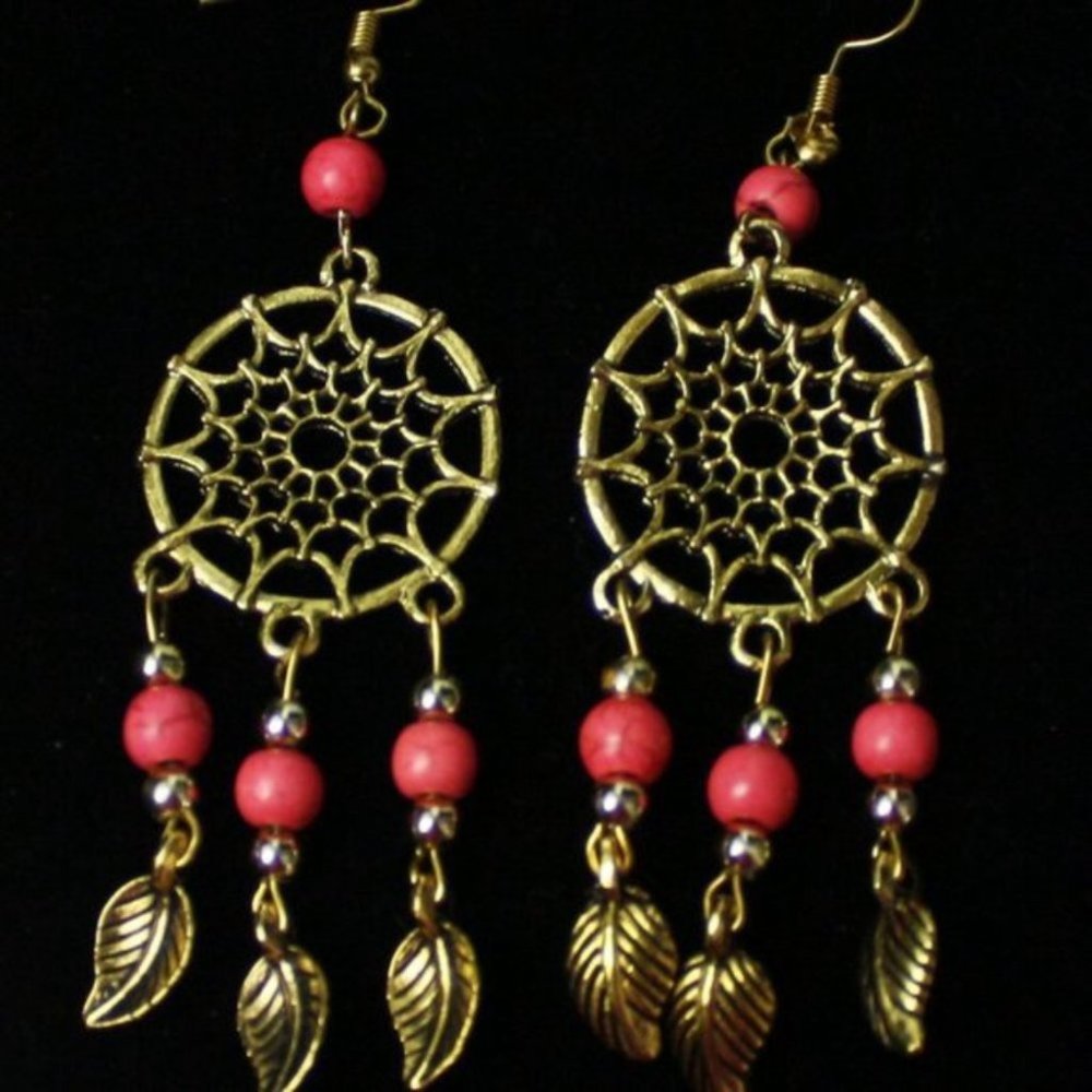 Coral Bohemian Dream Catcher Earrings